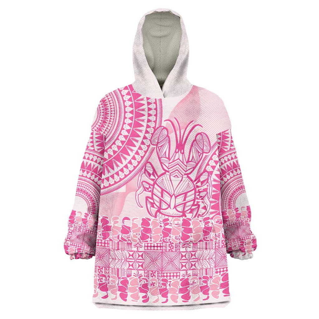 Pink Niue Language Week Wearable Blanket Hoodie The Rock Coconut Crab - Siapo Pattern