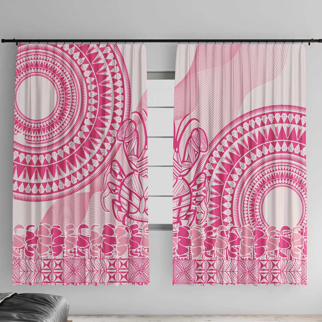 Pink Niue Language Week Window Curtain The Rock Coconut Crab - Siapo Pattern LT14 With Hooks Pink - Polynesian Pride
