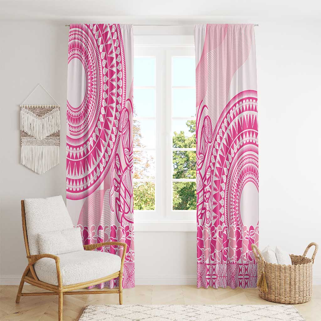 Pink Niue Language Week Window Curtain The Rock Coconut Crab - Siapo Pattern LT14 - Polynesian Pride