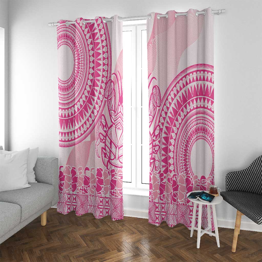 Pink Niue Language Week Window Curtain The Rock Coconut Crab - Siapo Pattern LT14 With Grommets Pink - Polynesian Pride
