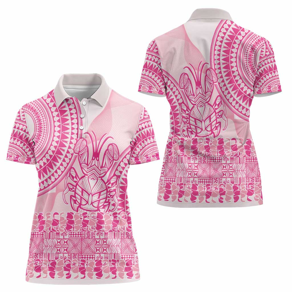 Pink Niue Language Week Women Polo Shirt The Rock Coconut Crab - Siapo Pattern