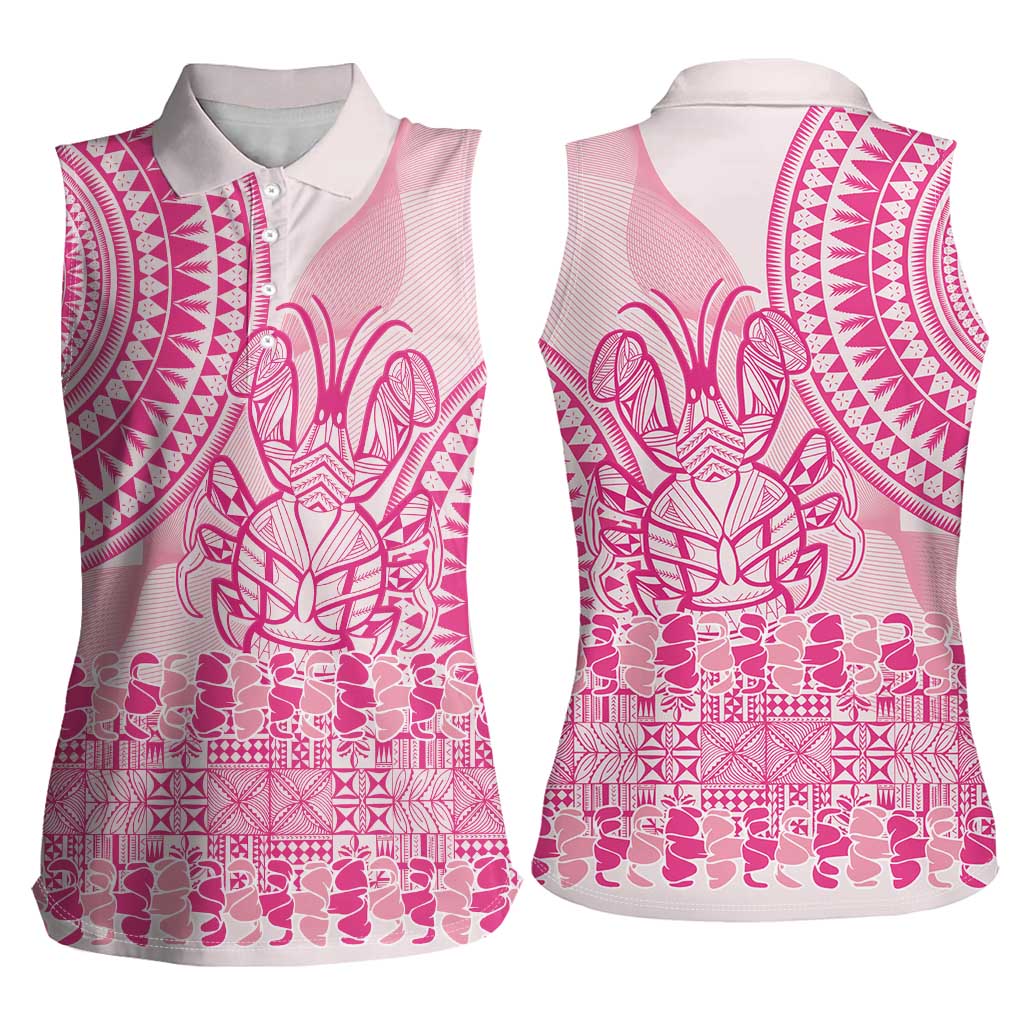 Pink Niue Language Week Women Sleeveless Polo Shirt The Rock Coconut Crab - Siapo Pattern