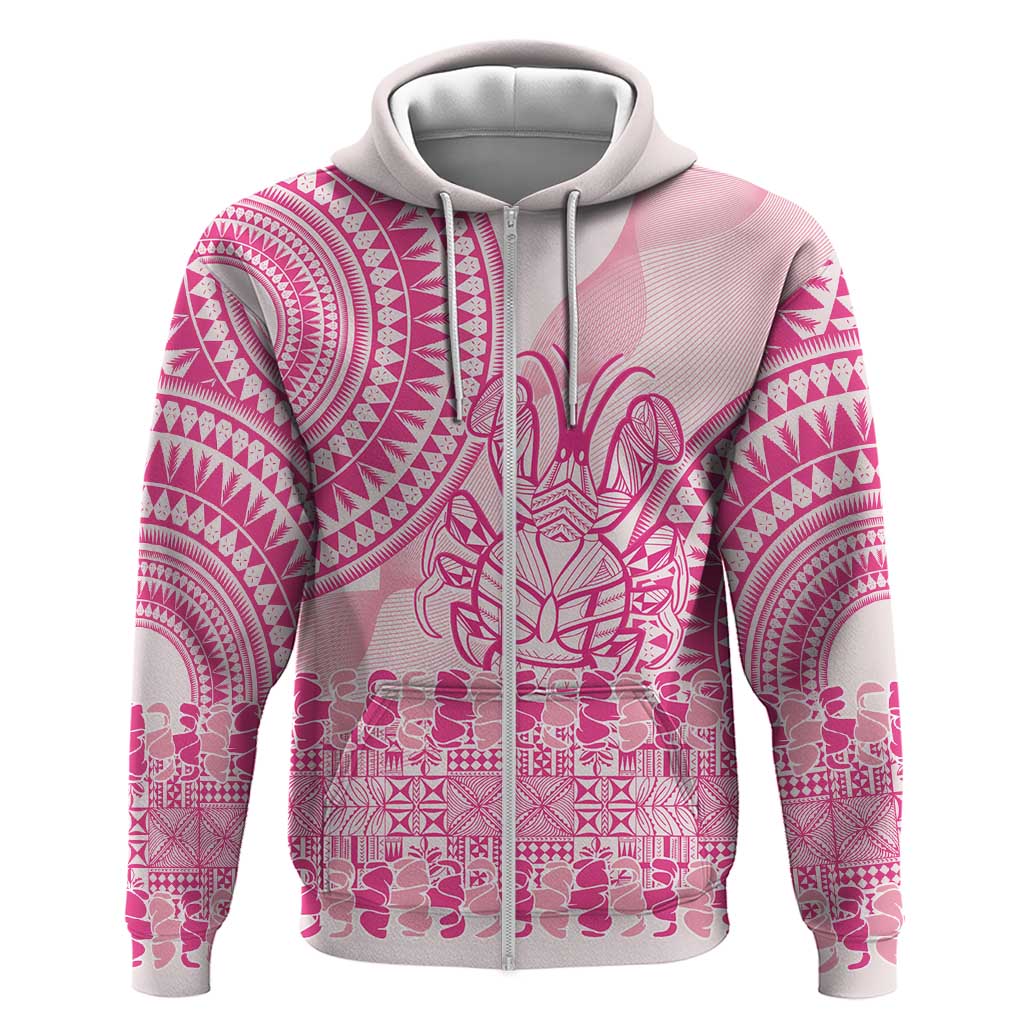 Pink Niue Language Week Zip Hoodie The Rock Coconut Crab - Siapo Pattern