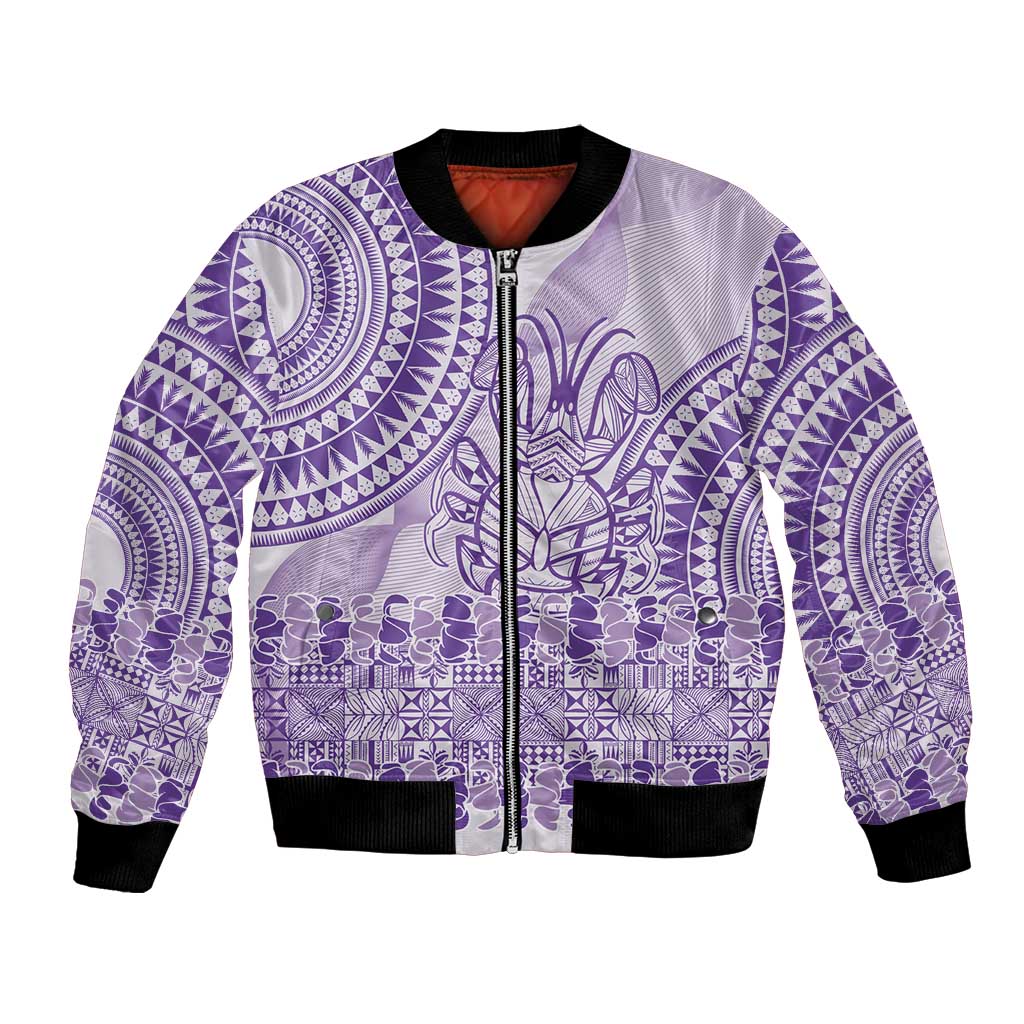 Purple Niue Language Week Bomber Jacket The Rock Coconut Crab - Siapo Pattern