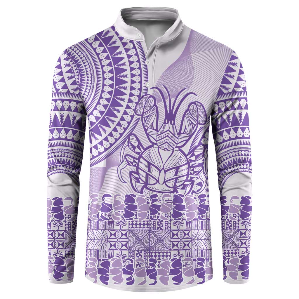 Purple Niue Language Week Button Sweatshirt The Rock Coconut Crab - Siapo Pattern LT14 Purple - Polynesian Pride
