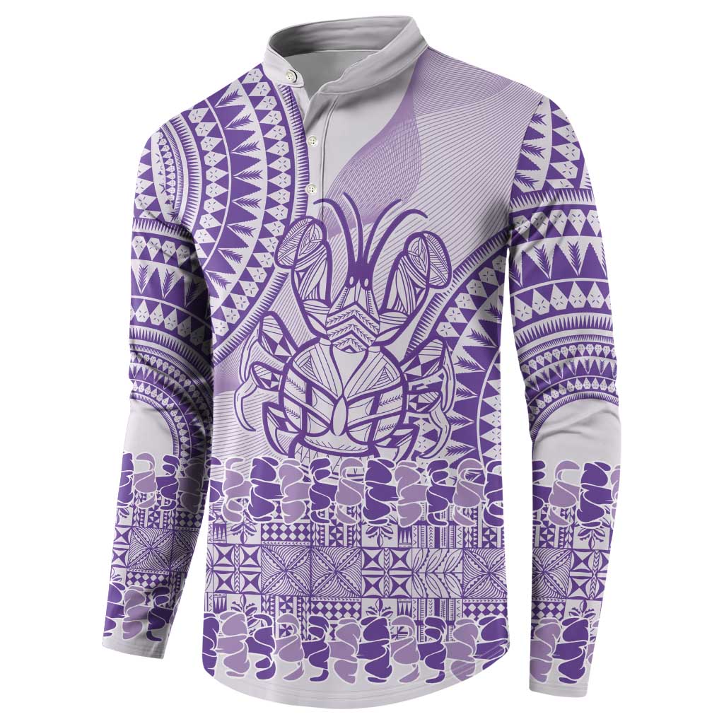 Purple Niue Language Week Button Sweatshirt The Rock Coconut Crab - Siapo Pattern LT14 - Polynesian Pride