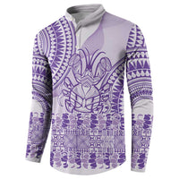 Purple Niue Language Week Button Sweatshirt The Rock Coconut Crab - Siapo Pattern LT14 - Polynesian Pride