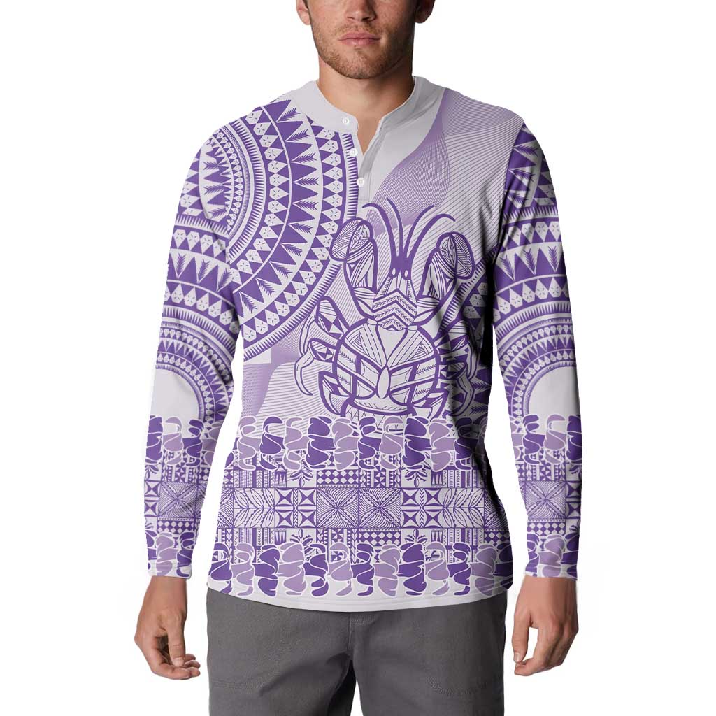 Purple Niue Language Week Button Sweatshirt The Rock Coconut Crab - Siapo Pattern LT14 - Polynesian Pride