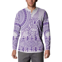 Purple Niue Language Week Button Sweatshirt The Rock Coconut Crab - Siapo Pattern LT14 - Polynesian Pride