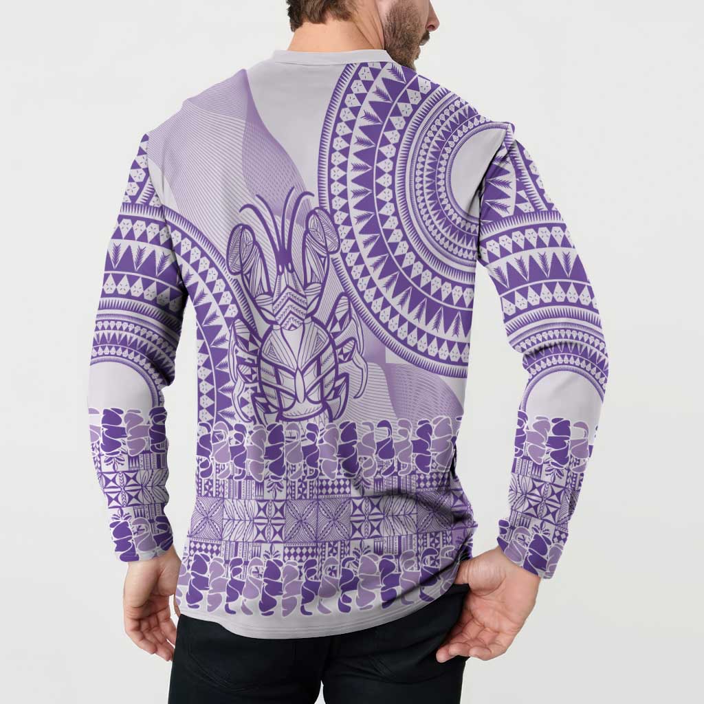 Purple Niue Language Week Button Sweatshirt The Rock Coconut Crab - Siapo Pattern LT14 - Polynesian Pride