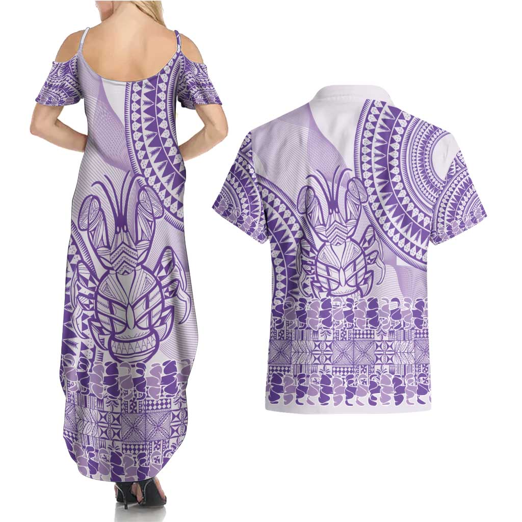 Purple Niue Language Week Couples Matching Summer Maxi Dress and Hawaiian Shirt The Rock Coconut Crab - Siapo Pattern