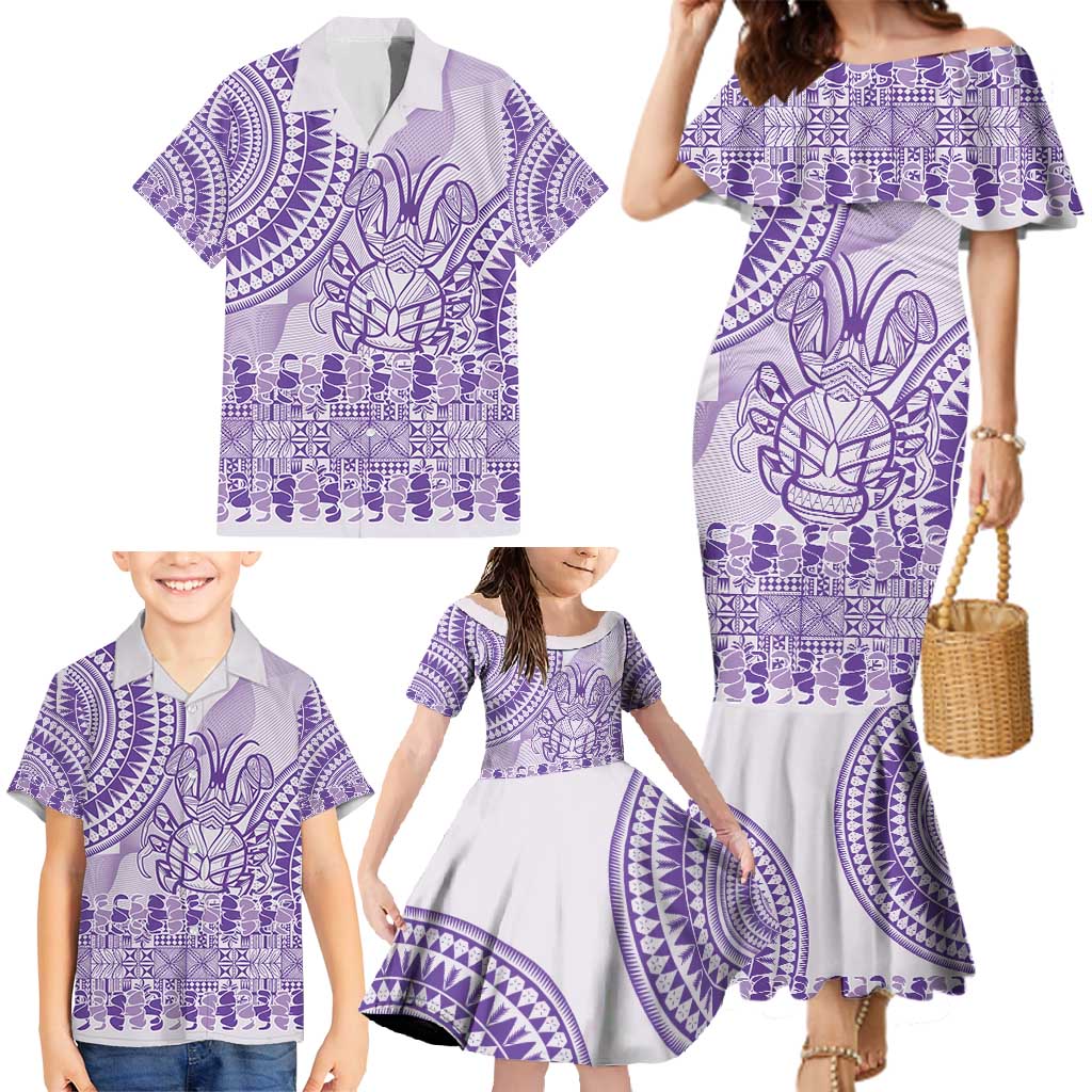 Purple Niue Language Week Family Matching Mermaid Dress and Hawaiian Shirt The Rock Coconut Crab - Siapo Pattern