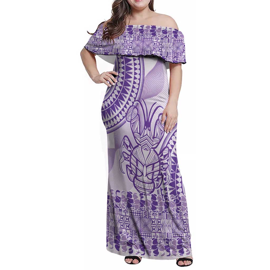 Purple Niue Language Week Family Matching Off Shoulder Maxi Dress and Hawaiian Shirt The Rock Coconut Crab - Siapo Pattern