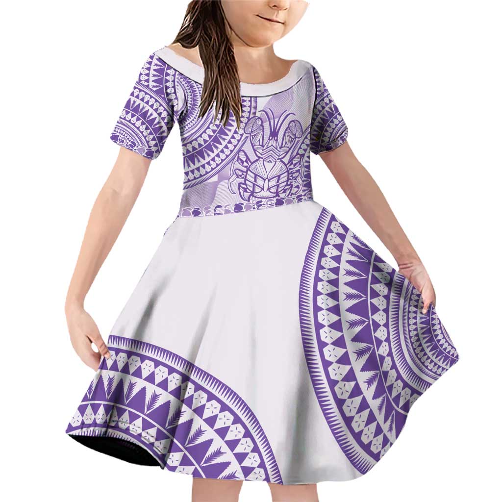 Purple Niue Language Week Family Matching Off Shoulder Short Dress and Hawaiian Shirt The Rock Coconut Crab - Siapo Pattern