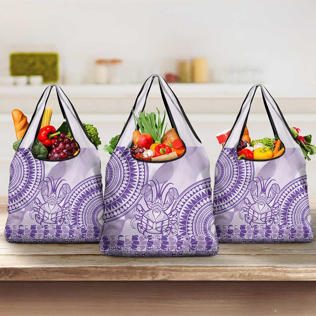 Purple Niue Language Week Grocery Bag The Rock Coconut Crab - Siapo Pattern