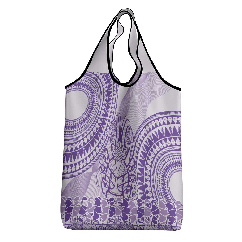 Purple Niue Language Week Grocery Bag The Rock Coconut Crab - Siapo Pattern