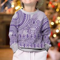 Purple Niue Language Week Kid Ugly Christmas Sweater The Rock Coconut Crab - Siapo Pattern