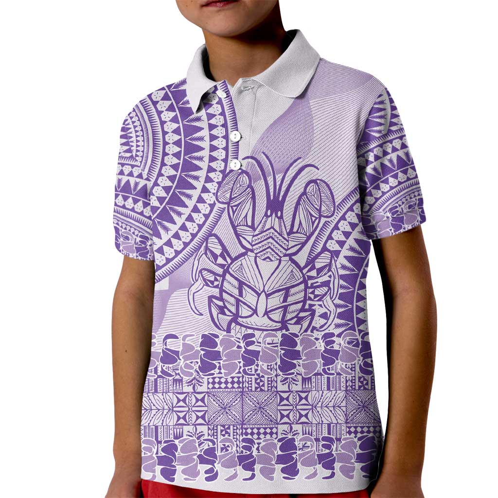 Purple Niue Language Week Kid Polo Shirt The Rock Coconut Crab - Siapo Pattern
