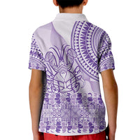 Purple Niue Language Week Kid Polo Shirt The Rock Coconut Crab - Siapo Pattern