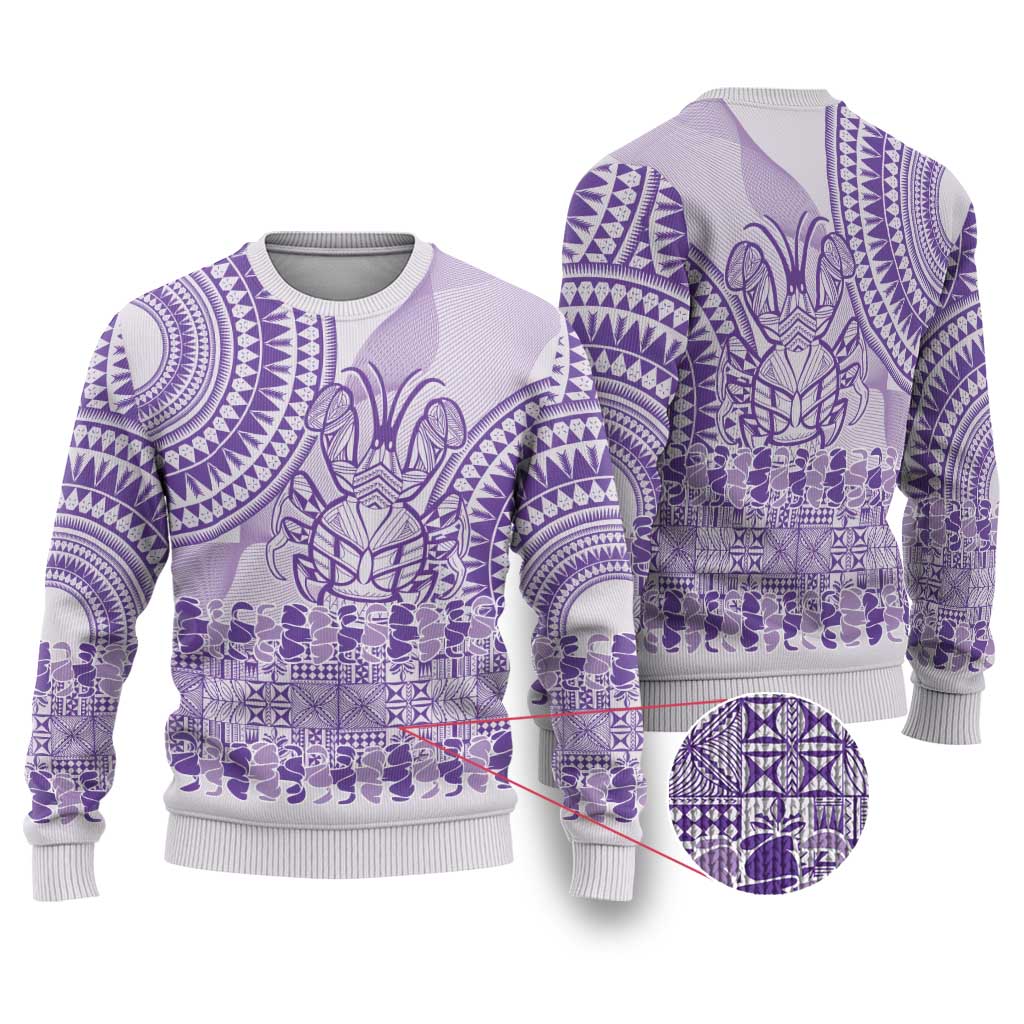 Purple Niue Language Week Ugly Christmas Sweater The Rock Coconut Crab - Siapo Pattern