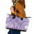 Purple Niue Language Week Leather Tote Bag The Rock Coconut Crab - Siapo Pattern