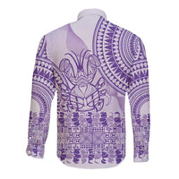 Purple Niue Language Week Long Sleeve Button Shirt The Rock Coconut Crab - Siapo Pattern