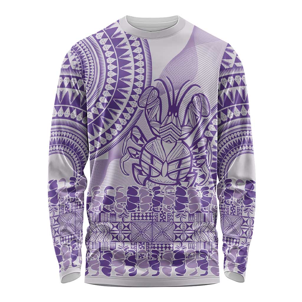 Purple Niue Language Week Long Sleeve Shirt The Rock Coconut Crab - Siapo Pattern