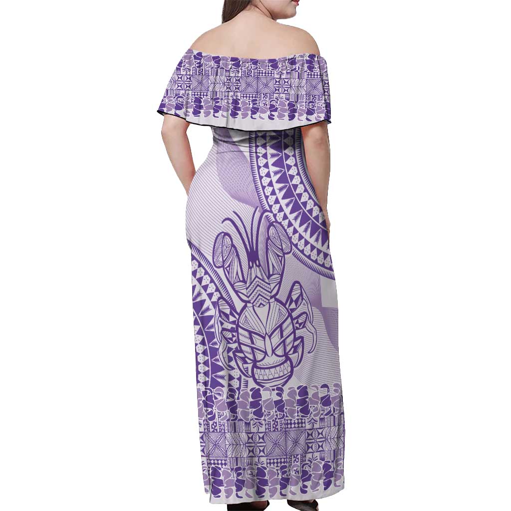Purple Niue Language Week Off Shoulder Maxi Dress The Rock Coconut Crab - Siapo Pattern
