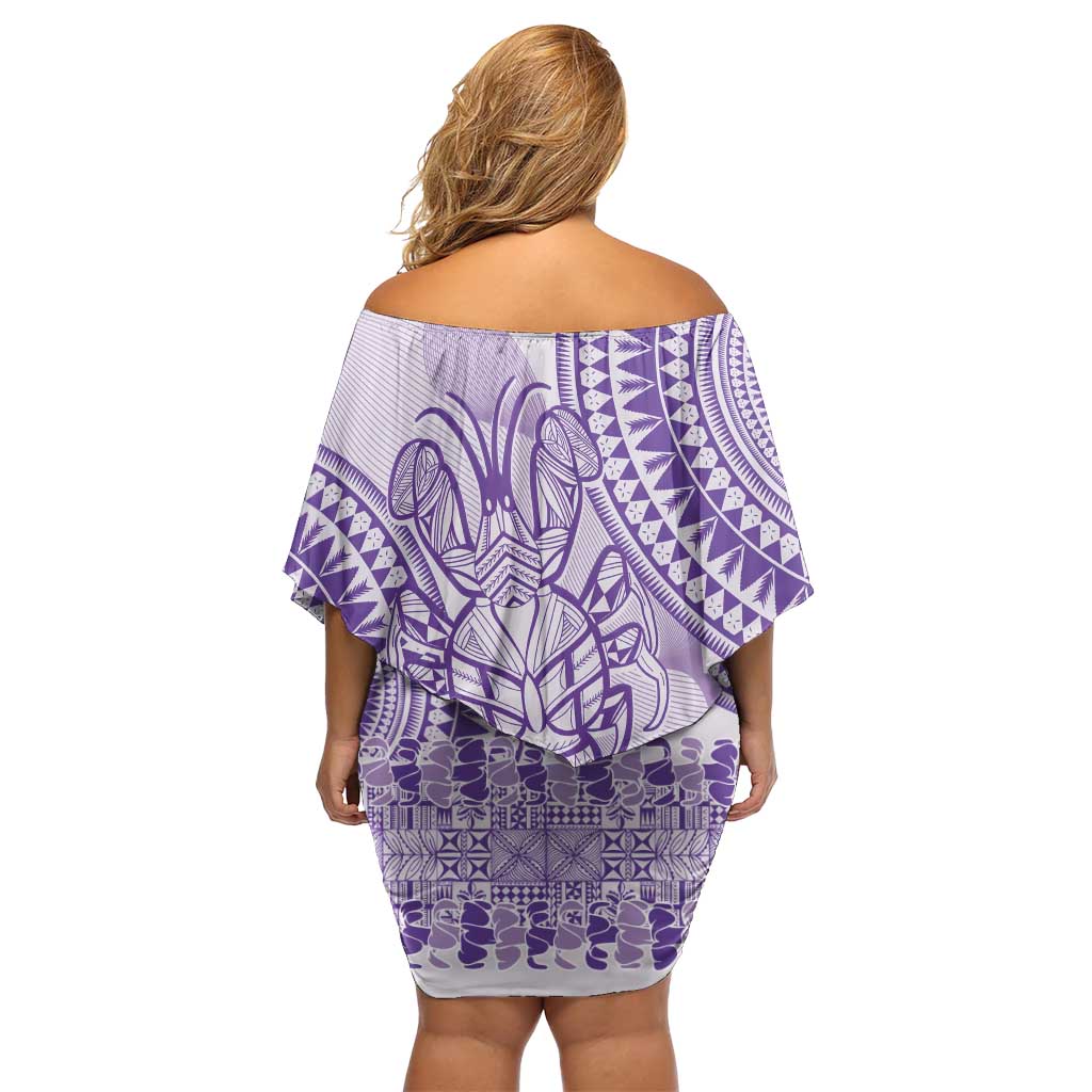 Purple Niue Language Week Off Shoulder Short Dress The Rock Coconut Crab - Siapo Pattern