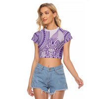 Purple Niue Language Week Raglan Cropped T Shirt The Rock Coconut Crab - Siapo Pattern LT14 Female Purple - Polynesian Pride