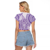 Purple Niue Language Week Raglan Cropped T Shirt The Rock Coconut Crab - Siapo Pattern LT14 - Polynesian Pride
