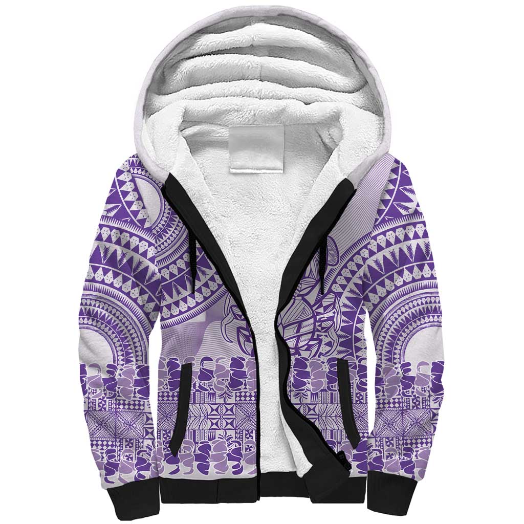 Purple Niue Language Week Sherpa Hoodie The Rock Coconut Crab - Siapo Pattern LT14 Unisex Purple - Polynesian Pride