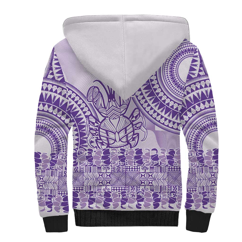 Purple Niue Language Week Sherpa Hoodie The Rock Coconut Crab - Siapo Pattern LT14 - Polynesian Pride