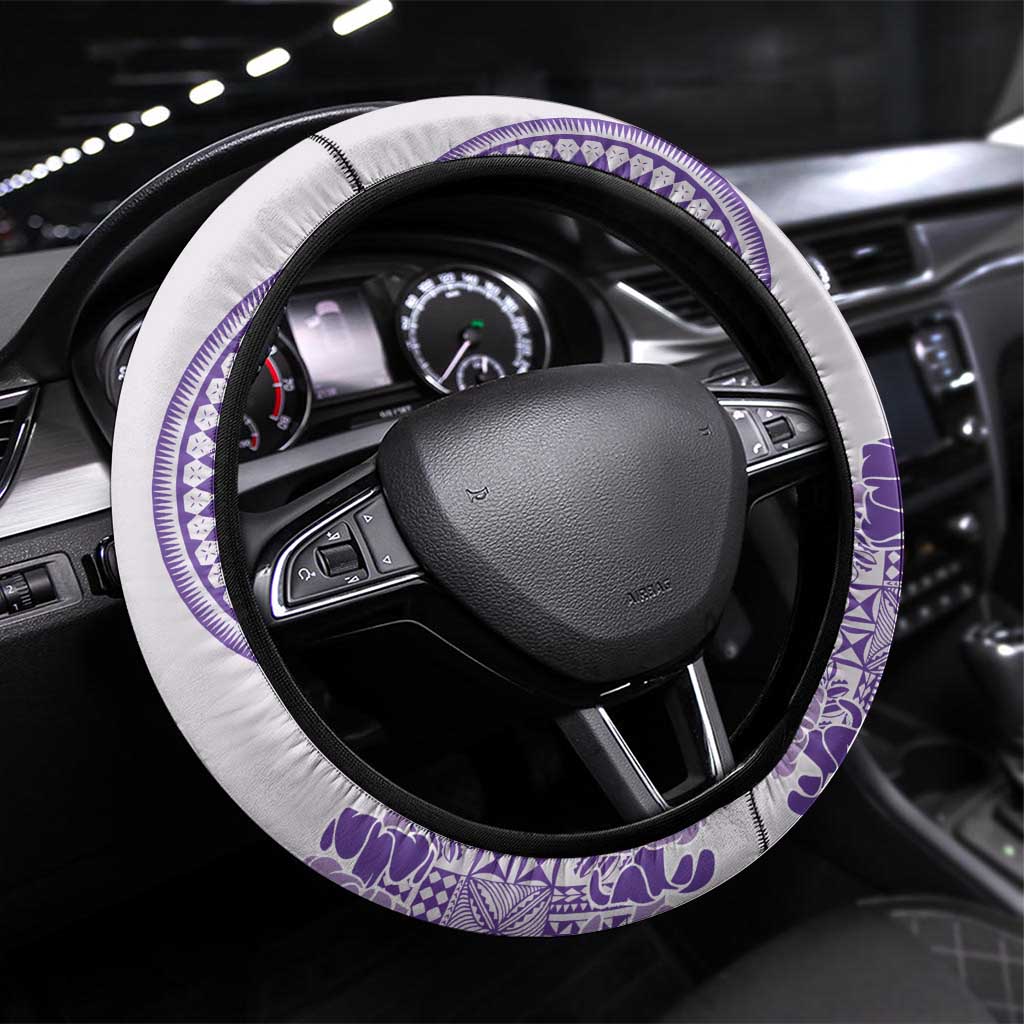 Purple Niue Language Week Steering Wheel Cover The Rock Coconut Crab - Siapo Pattern LT14 Universal Fit Purple - Polynesian Pride