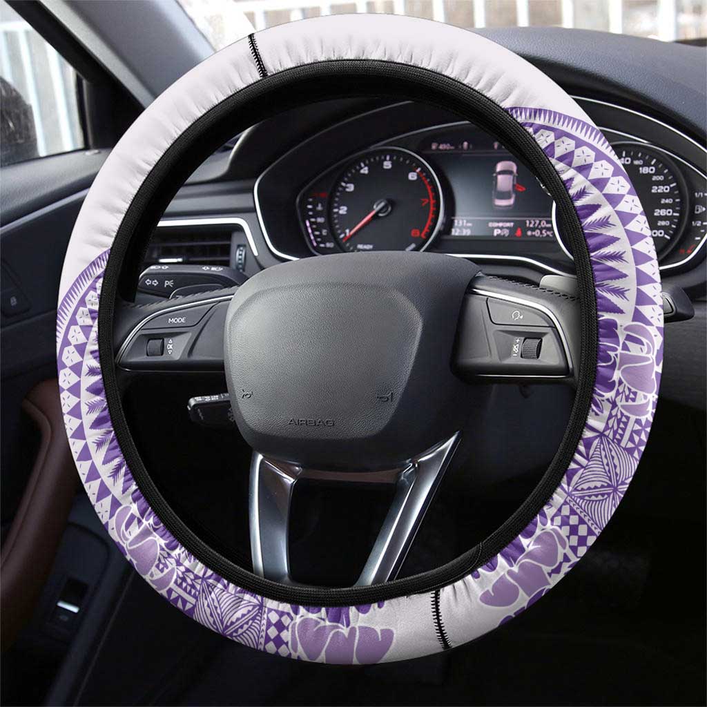 Purple Niue Language Week Steering Wheel Cover The Rock Coconut Crab - Siapo Pattern LT14 - Polynesian Pride