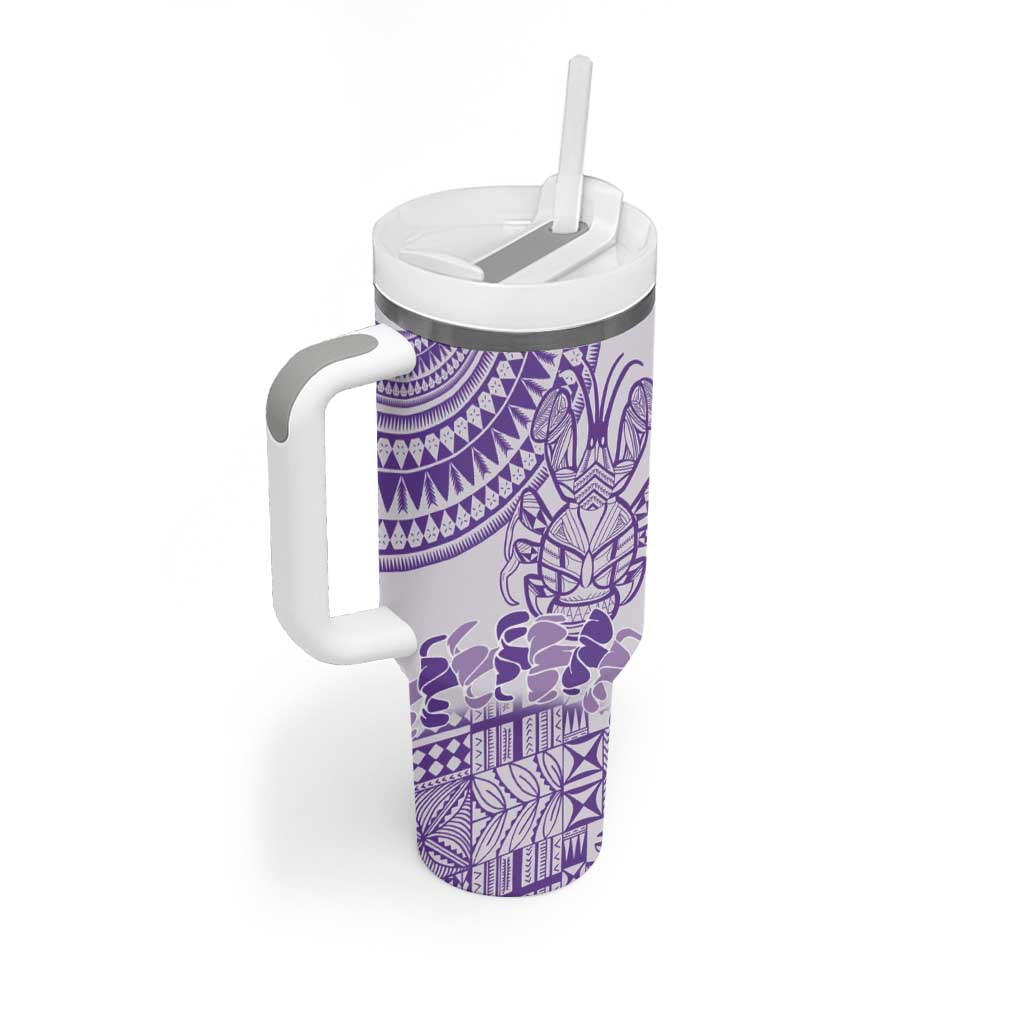 Purple Niue Language Week Tumbler With Handle The Rock Coconut Crab - Siapo Pattern LT14 - Polynesian Pride