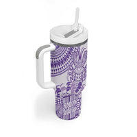 Purple Niue Language Week Tumbler With Handle The Rock Coconut Crab - Siapo Pattern LT14 - Polynesian Pride