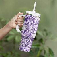 Purple Niue Language Week Tumbler With Handle The Rock Coconut Crab - Siapo Pattern LT14 - Polynesian Pride