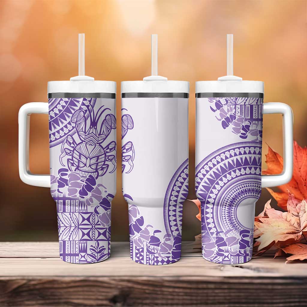 Purple Niue Language Week Tumbler With Handle The Rock Coconut Crab - Siapo Pattern LT14 - Polynesian Pride