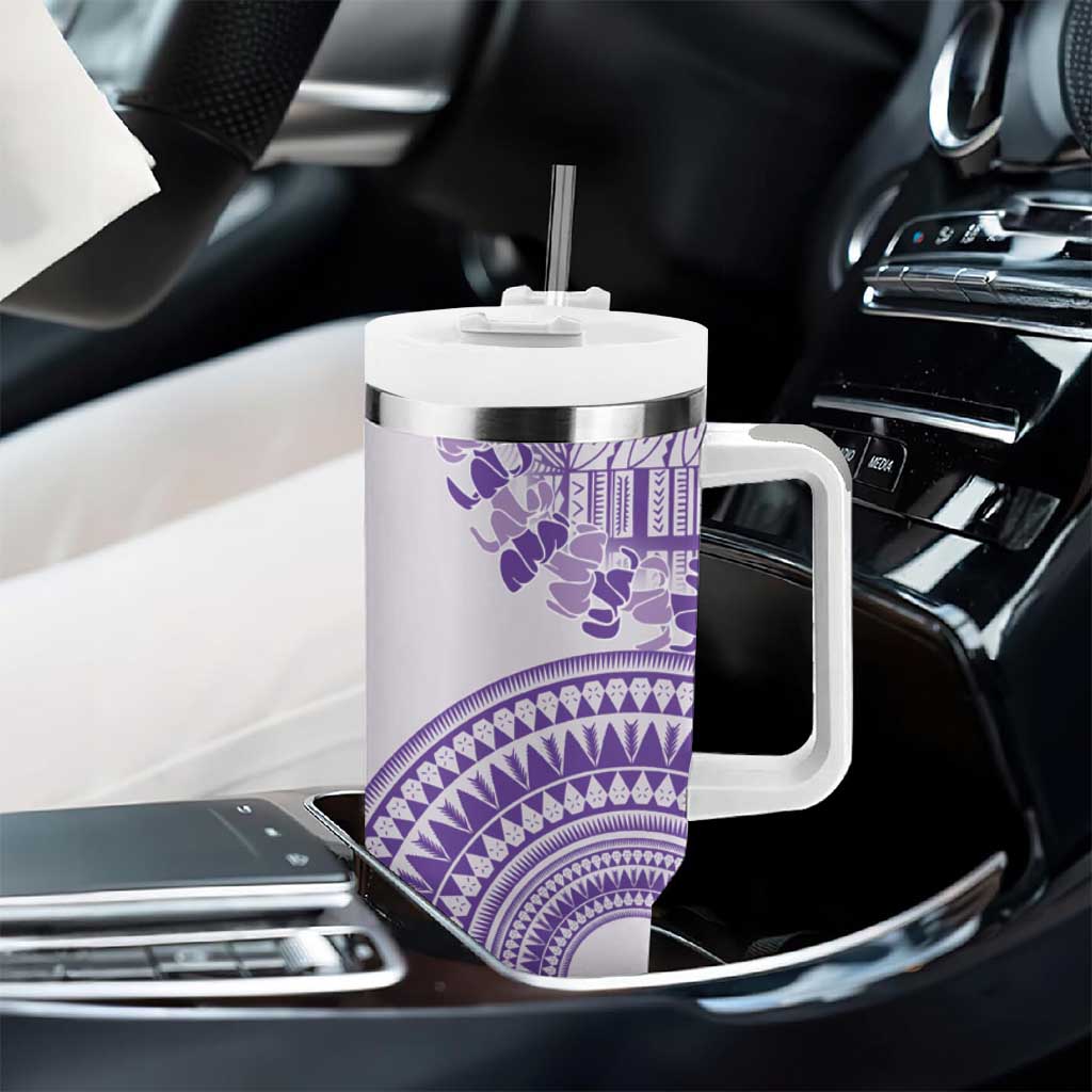 Purple Niue Language Week Tumbler With Handle The Rock Coconut Crab - Siapo Pattern LT14 - Polynesian Pride
