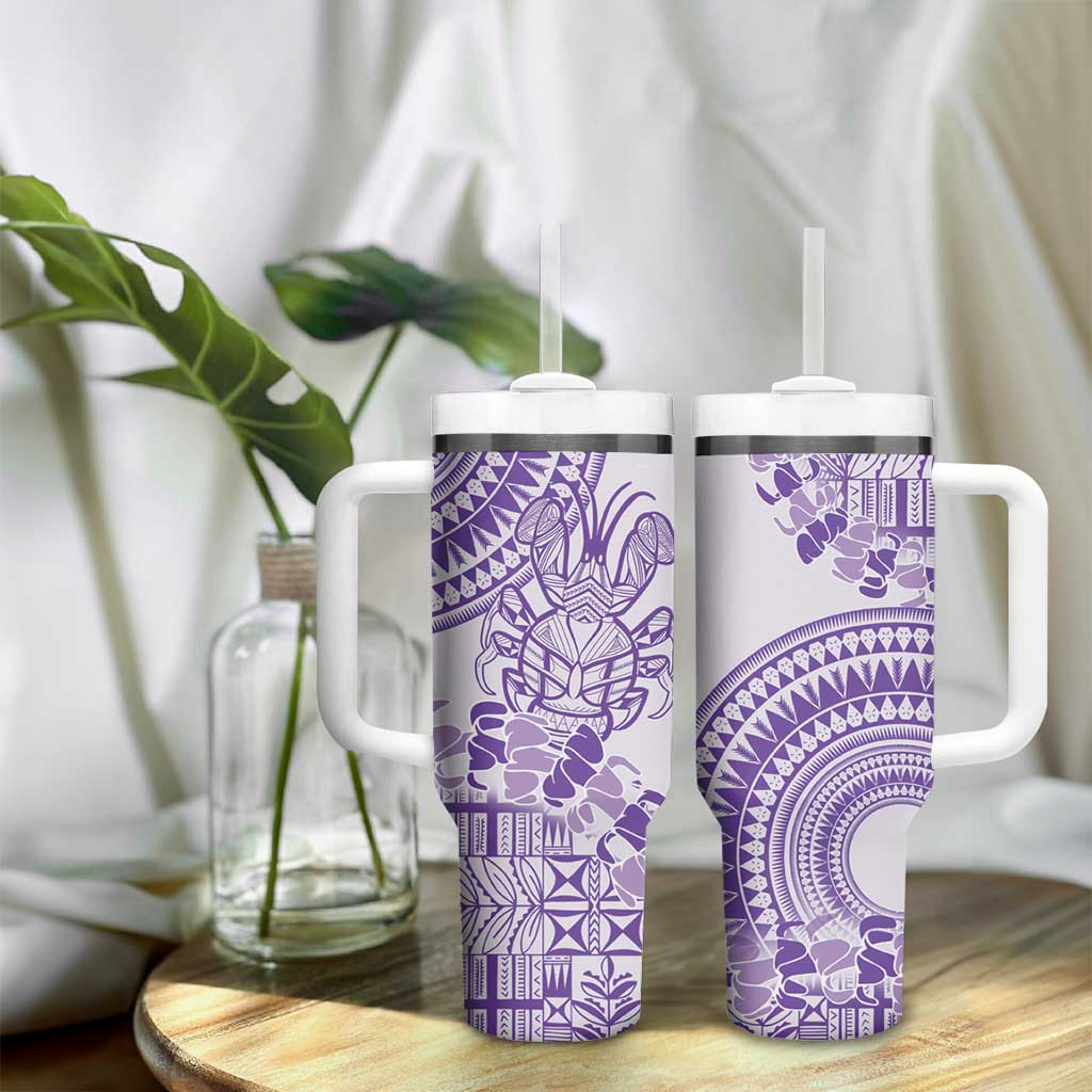 Purple Niue Language Week Tumbler With Handle The Rock Coconut Crab - Siapo Pattern LT14 - Polynesian Pride
