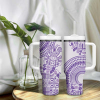 Purple Niue Language Week Tumbler With Handle The Rock Coconut Crab - Siapo Pattern LT14 - Polynesian Pride