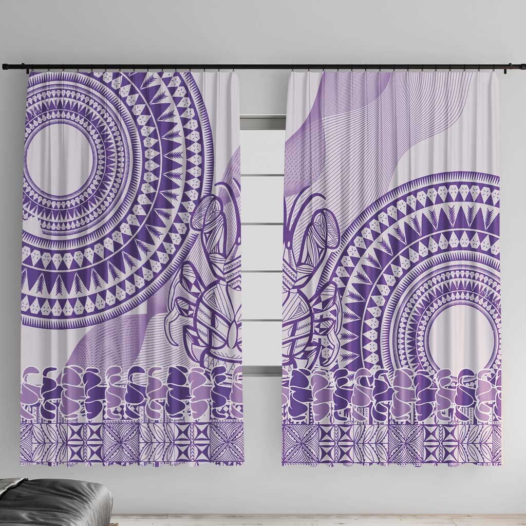 Purple Niue Language Week Window Curtain The Rock Coconut Crab - Siapo Pattern LT14 With Hooks Purple - Polynesian Pride