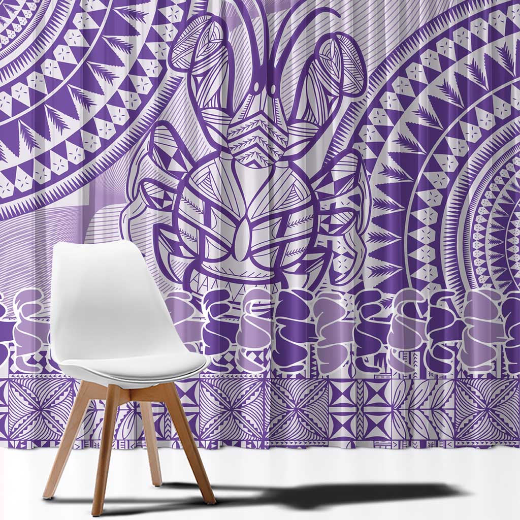 Purple Niue Language Week Window Curtain The Rock Coconut Crab - Siapo Pattern LT14 - Polynesian Pride