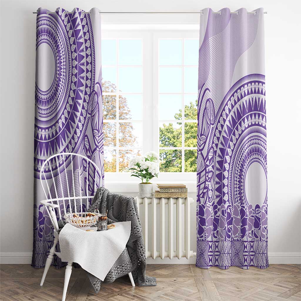 Purple Niue Language Week Window Curtain The Rock Coconut Crab - Siapo Pattern LT14 - Polynesian Pride
