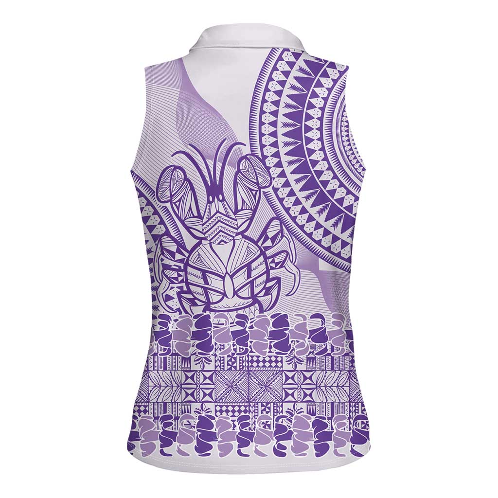 Purple Niue Language Week Women Sleeveless Polo Shirt The Rock Coconut Crab - Siapo Pattern LT14 - Polynesian Pride