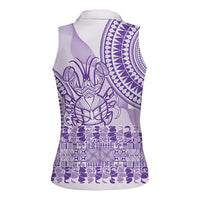 Purple Niue Language Week Women Sleeveless Polo Shirt The Rock Coconut Crab - Siapo Pattern LT14 - Polynesian Pride