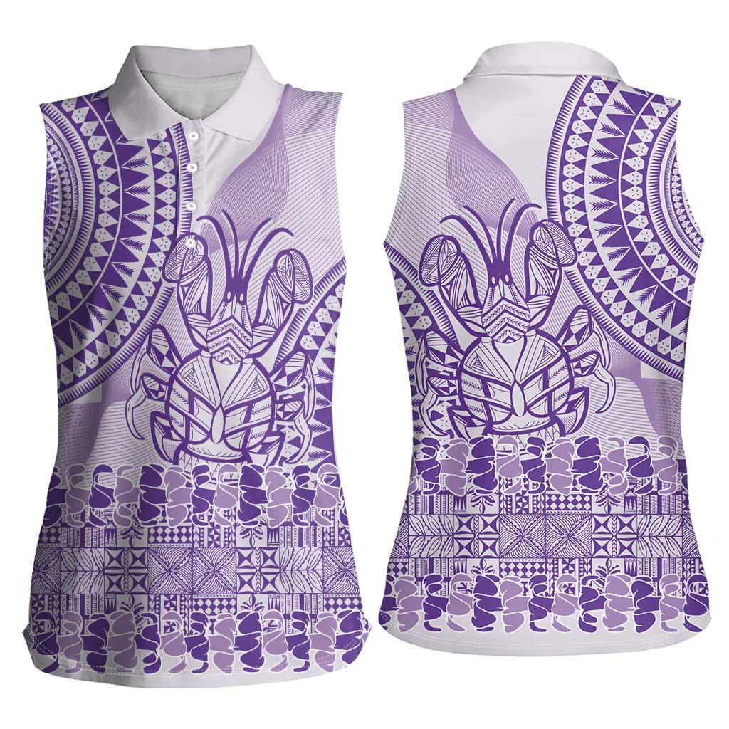 Purple Niue Language Week Women Sleeveless Polo Shirt The Rock Coconut Crab - Siapo Pattern LT14 - Polynesian Pride