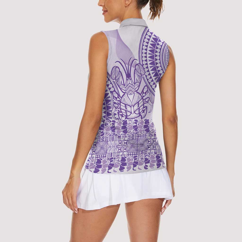 Purple Niue Language Week Women Sleeveless Polo Shirt The Rock Coconut Crab - Siapo Pattern LT14 - Polynesian Pride