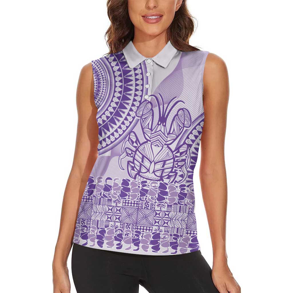 Purple Niue Language Week Women Sleeveless Polo Shirt The Rock Coconut Crab - Siapo Pattern LT14 - Polynesian Pride